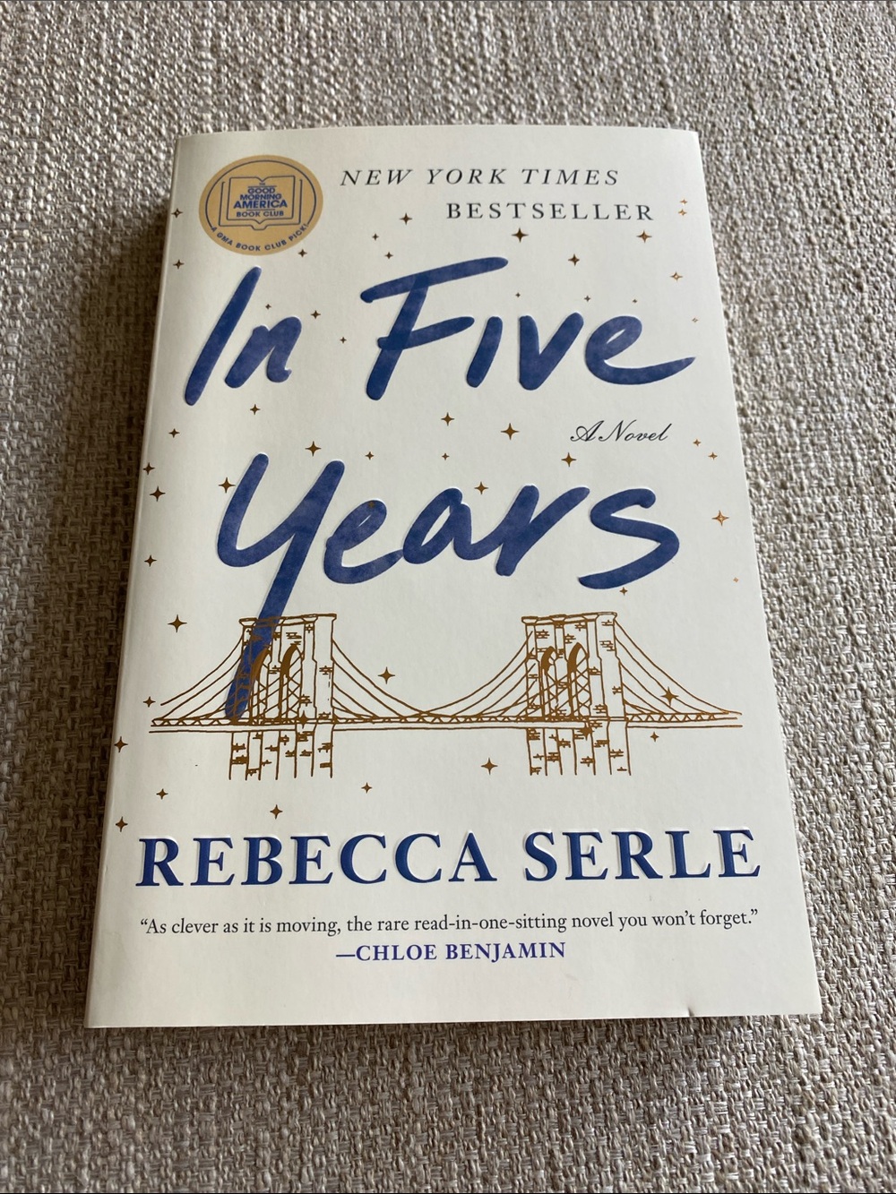 In Five Years by Rebecca Serle - White & Navy Paperback Novel